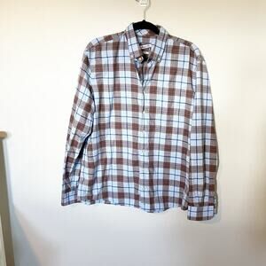 Johnnie-O hangin’ out blue brown plaid‎ cotton button up shirt large